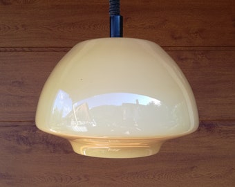 1970s Beige Glass Pendant Lamp / Dekor Zabok Lamp, Made in Yugoslavia / Mid Century Modern Lighting / Space Age Lamp