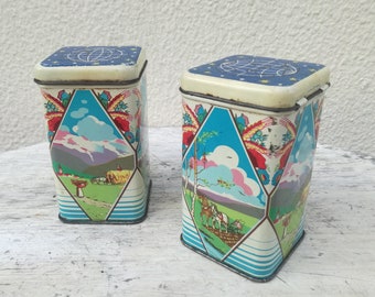 1960s Tin Container / Saturnus Tin Box Made in Yugoslavia / 60s Vintage Kitchen Decor / Cottage Decor