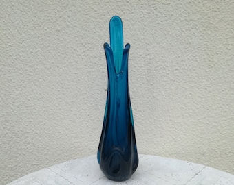 Vintage Murano Glass Vase / Mid Century Modern Blue Glass Vase / Vintage Home Decor