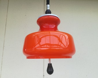 1970s Orange Glass Pendant Lamp / 70s Mod Lighting, Made in Yugoslavia / Mid Century Modern Lighting