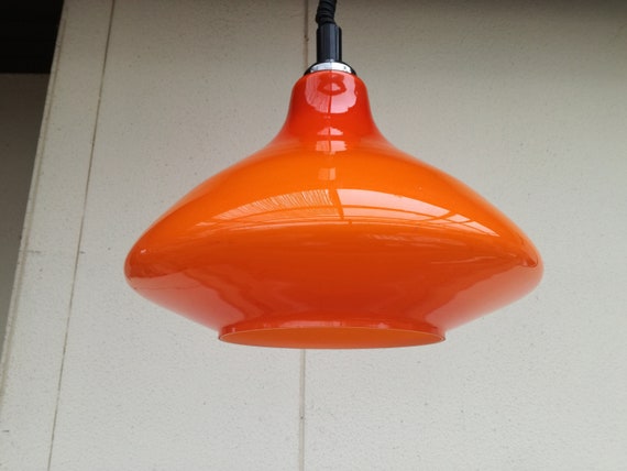 70s Orange Glass Lamp 1970s Space Age Lighting 70s Mod Lamp
