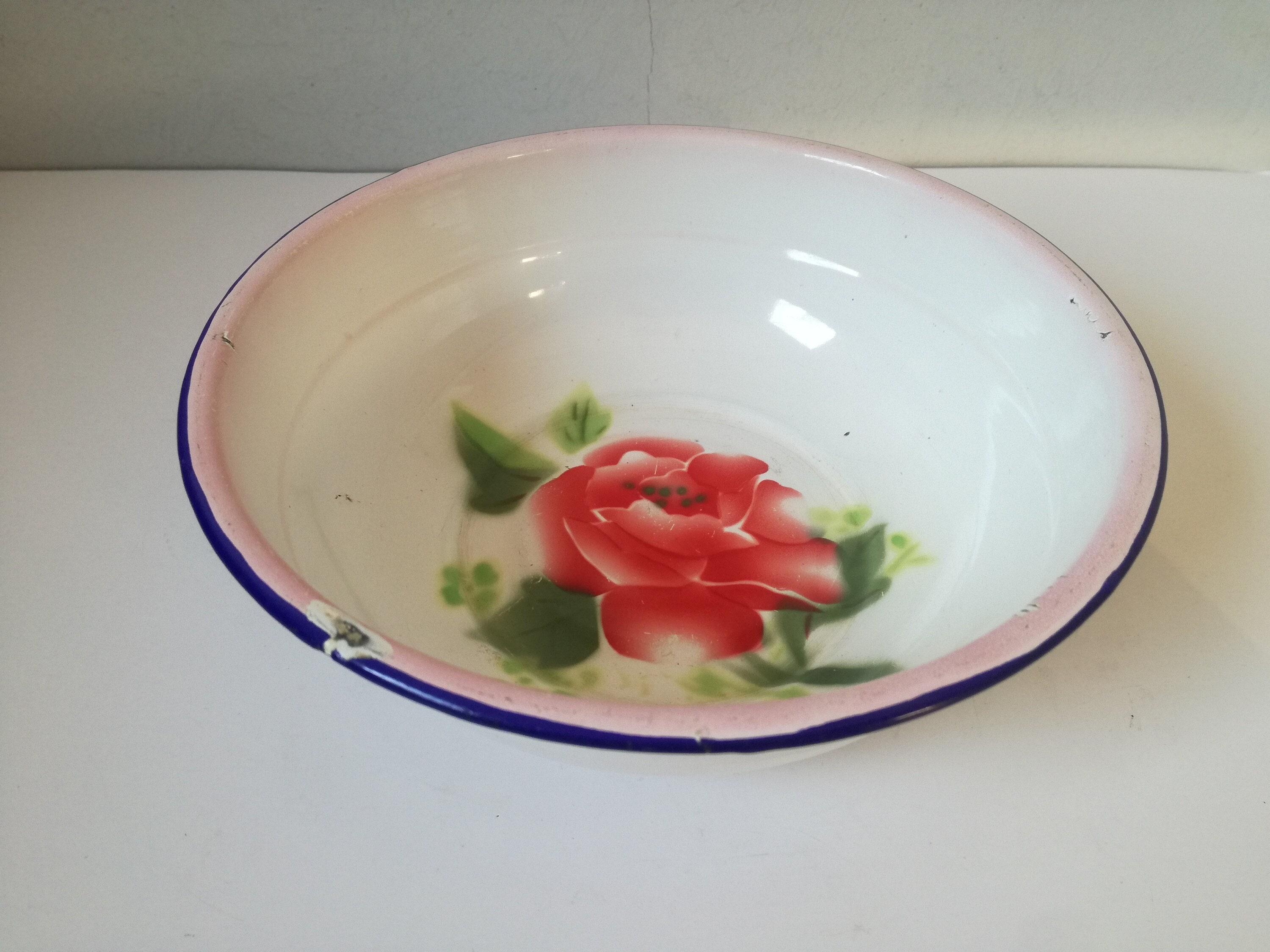 1960s Enamel Bowl, Deep Dish / Vintage Enamelware, Made in China