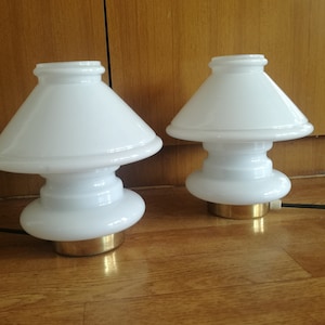 1970s EMI Poljčane Table Lamps / Pair of Vintage White Glass Bedroom Lamps / 70s Lighting / Mid Century Modern Lighting
