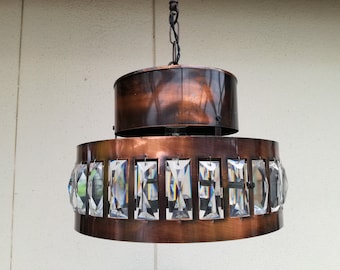 70s Copper Pendant Lamp / Sijaj Hrastnik Lighting, Made in Yugoslavia / Mid Century Modern Lighting / Vintage 1970s Chandelier