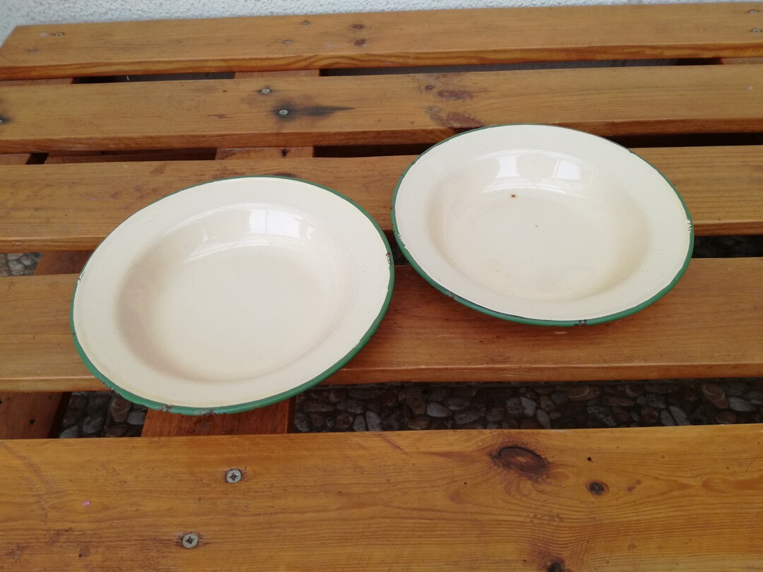 Vintage Enamel Plate / Pair of Enameled Plates Made in Etsy