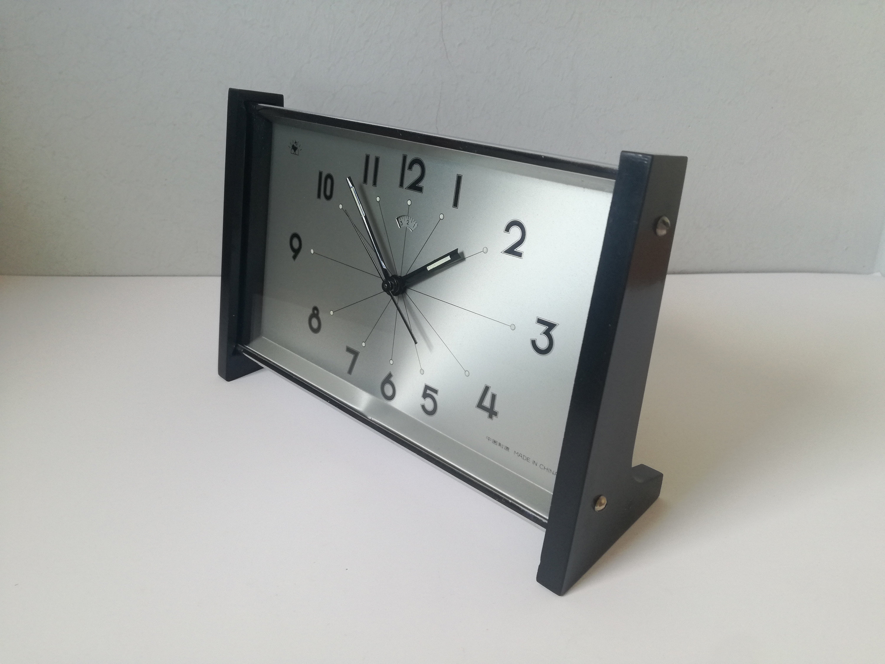 1960s Table Clock Rooster Brand, Made in China / Vintage Wind Mechanical Clock / Mid Century Modern Alarm Clock