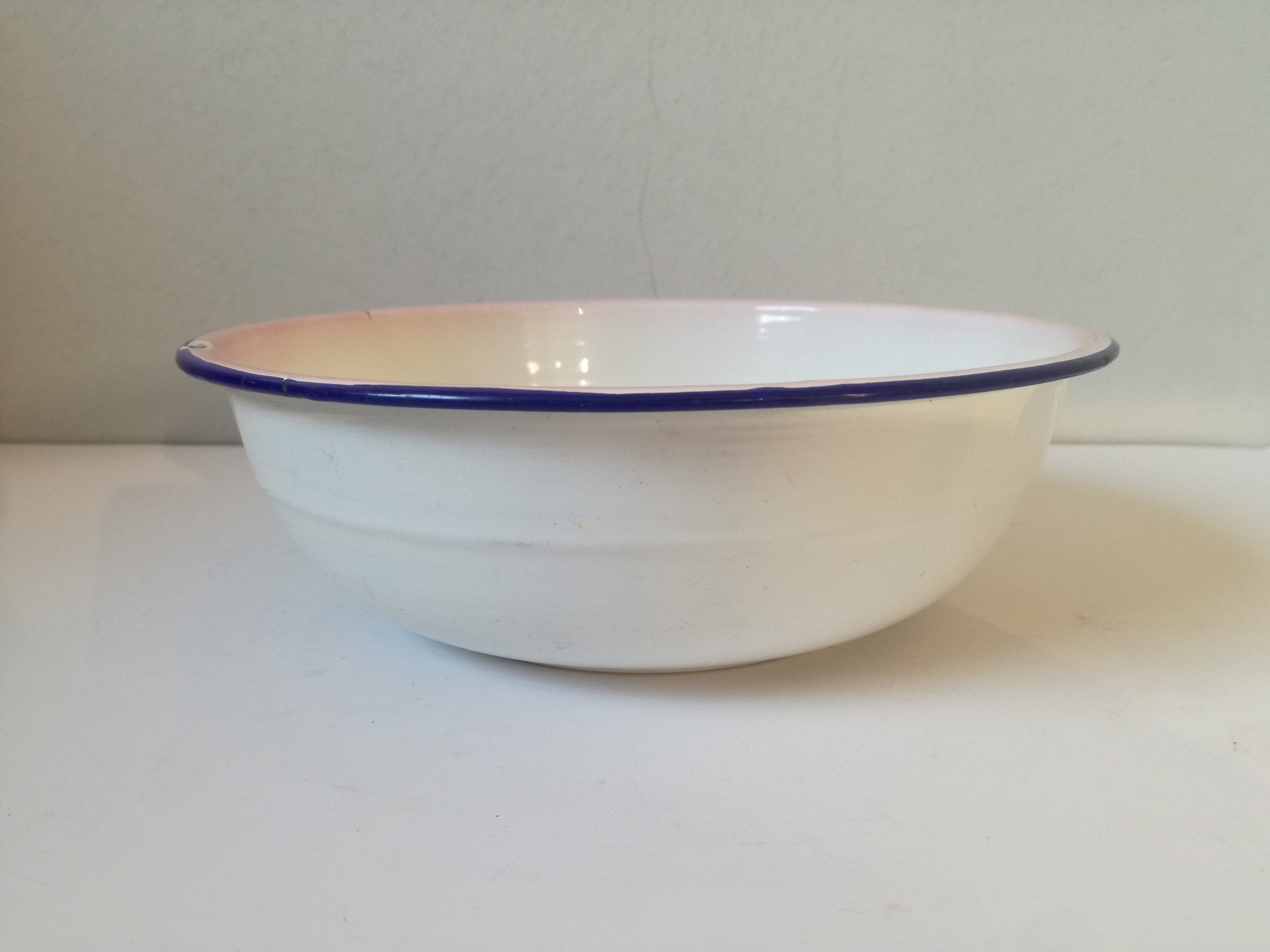 1960s Enamel Bowl, Deep Dish / Vintage Enamelware, Made in China