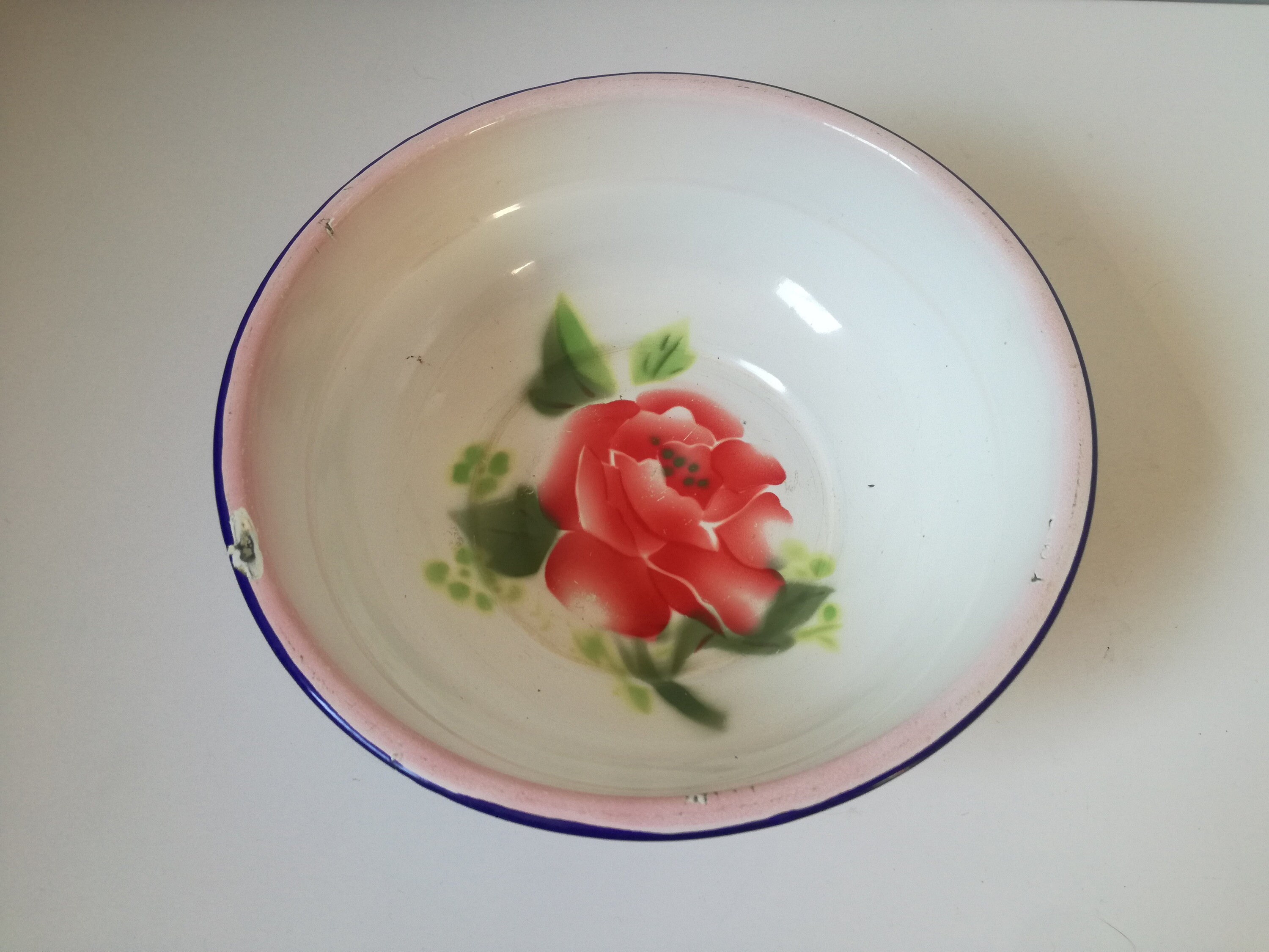 1960s Enamel Bowl, Deep Dish / Vintage Enamelware, Made in China