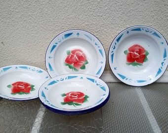 Vintage Enamel Plate, Bumper Harvest, Made in China / 1960s Floral Print Enamel Plate / Vintage Enamelware / Rustic Kitchen Decor
