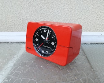 70s Alarm Clock, Made in Germany / 1970s Krups Comfortime Space Age Clock / Vintage Orange Plastic Table Clock