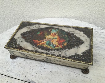 Vintage Tin Box with Young Lovers Motif / Vintage Tin Storage Container