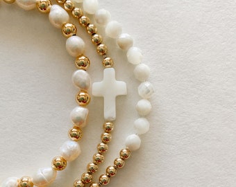 DAINTY | Pearl Bracelet/14k Gold filled/Set/Gift