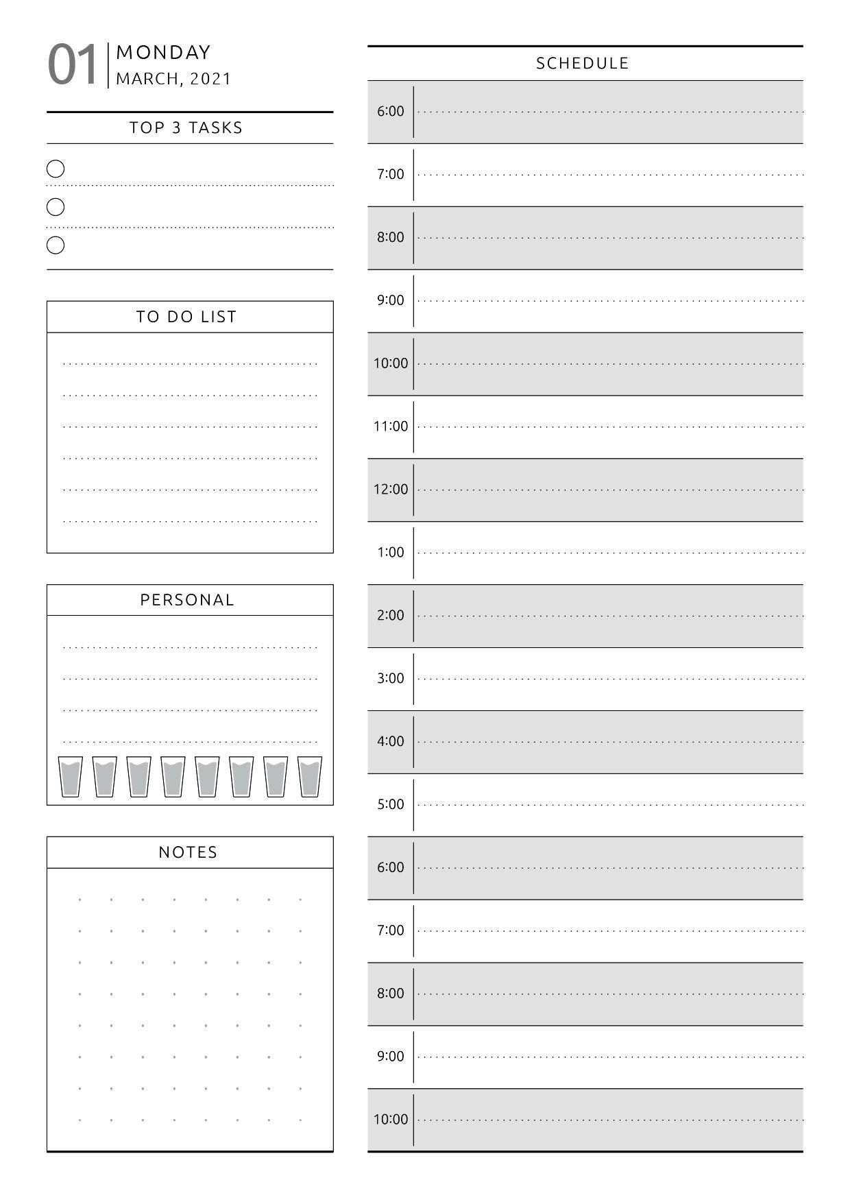 Printable Dated Daily Planner Daily Task and Daily Schedule Etsy