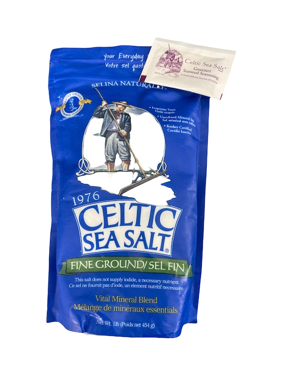 8 oz Fine Gray Celtic Salt- Free sample pack of Seaweed Seasoning