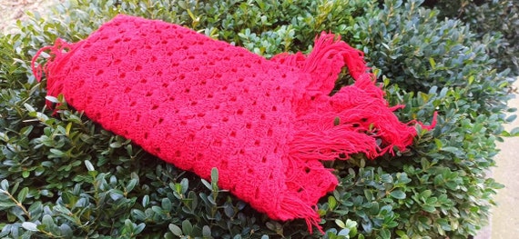 Hand knitted scarf / Red crochet scarf / Handmade… - image 6