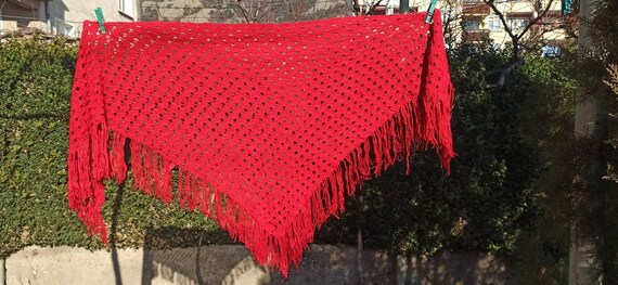 Hand knitted scarf / Red crochet scarf / Handmade… - image 1