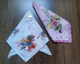 Vintage Set of 2 pcs Ladies Cotton Handkerchiefs, Wedding Handkerchiefs ,Decorated Handkerchiefs, Collectible Handkerchief