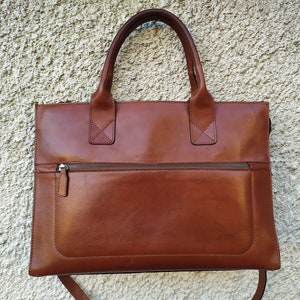 Vintage Large Women's Shoulder Bag, Genuine Leather Women's Bag, Brown Women's Bag, Long Handle Bag, Office Bag image 2