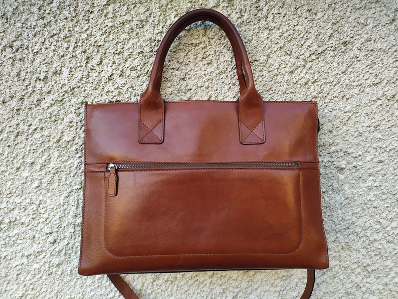 Vintage Large Women's Shoulder Bag, Genuine Leather Women's Bag, Brown Women's Bag, Long Handle Bag, Office Bag image 2