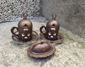 Antique Turkish Coffee Set Oriental Coffee Set Copper Coffee Set Tea Set Vintage Coffee Cups with Sugar Sugar Home Decor Gift