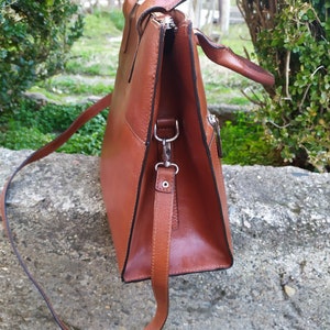 Vintage Large Women's Shoulder Bag, Genuine Leather Women's Bag, Brown Women's Bag, Long Handle Bag, Office Bag image 5