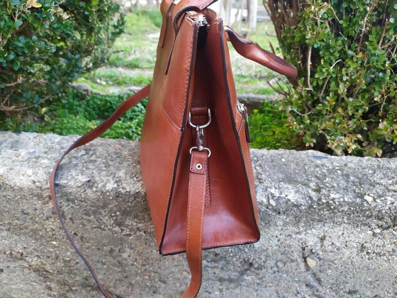 Vintage Large Women's Shoulder Bag, Genuine Leather Women's Bag, Brown Women's Bag, Long Handle Bag, Office Bag image 5