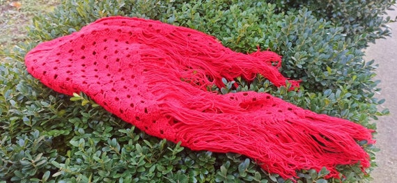 Hand knitted scarf / Red crochet scarf / Handmade… - image 4