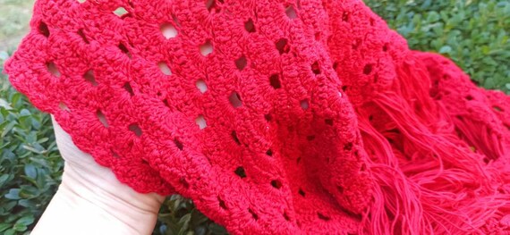Hand knitted scarf / Red crochet scarf / Handmade… - image 5