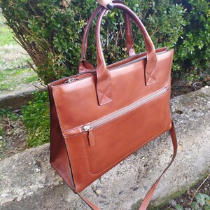 Vintage Large Women's Shoulder Bag, Genuine Leather Women's Bag, Brown Women's Bag, Long Handle Bag, Office Bag image 3