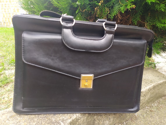 Office Bag, Vintage Leather Black Men's Bag, Offic