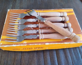 Retro Forks, 70s Set 6 pcs Vintage Feeding Forks, , Vintage Cutlery, Kitchen Utensils, Old Stainless Forks