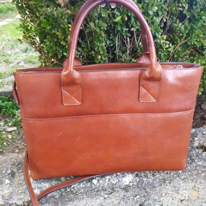 Vintage Large Women's Shoulder Bag, Genuine Leather Women's Bag, Brown Women's Bag, Long Handle Bag, Office Bag image 4