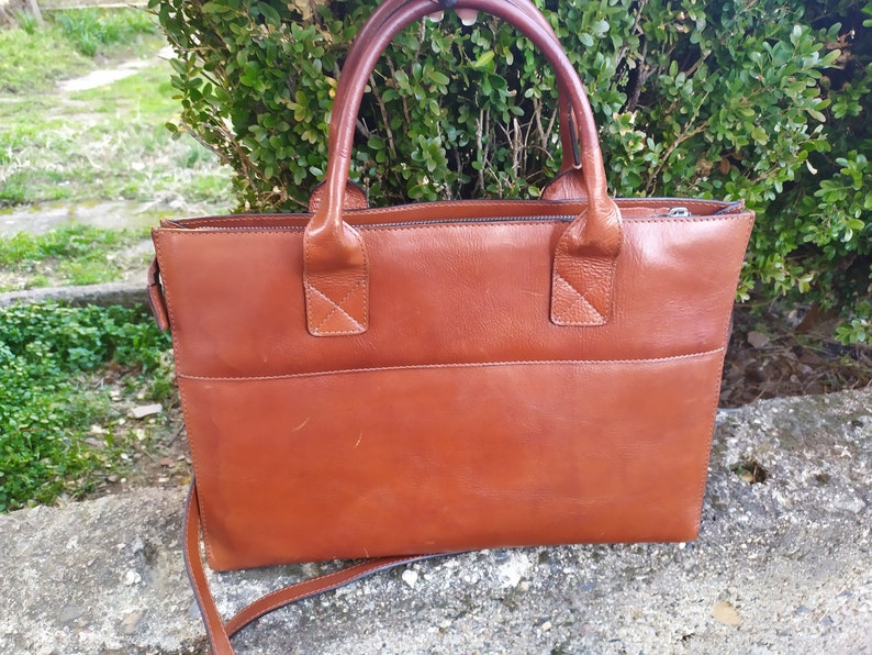 Vintage Large Women's Shoulder Bag, Genuine Leather Women's Bag, Brown Women's Bag, Long Handle Bag, Office Bag image 4