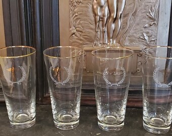 4 Vintage, Libbey, Gold Rimmed, Highballs, Coolers, Tumblers, Medical Symbol,