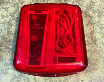 Vintage, Lady Remington, In Pink, With Rose Foil Handle, Legs & Underarms Shaving Set, With Power Cord, Cleaning Brush In Hard Case