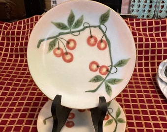Set Of 6 Epiag Czechoslovakia 6" Dessert Plates Hand Painted Cherries/Cherry Signed V. Ehret
