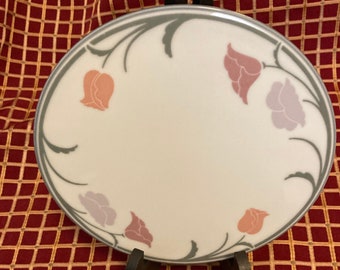 Vintage 1980's Tivoli-Belles Fleurs Gray Trivet 7" Hot Plate Peach/Blue Flowers Made In Japan By Dansk