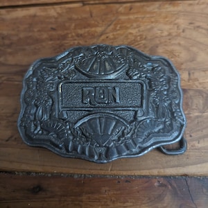 Vintage, Oden Inc, Ron, Brass, Floral Engraving, Belt Buckle, 3 1/8&quot; Long, 2 3/8&quot; Wide