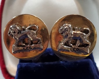 Vintage 1960's Leo Cufflinks by Swank, Astrological Sign August Cuff Links Gold & Silver Tone