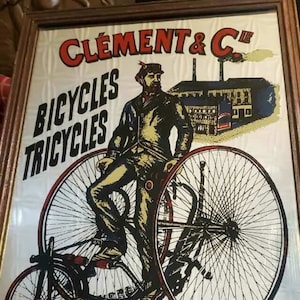 Vintage 1970s Clement Bicycle And tricycle Co. Paris Picture Mirror Advertising