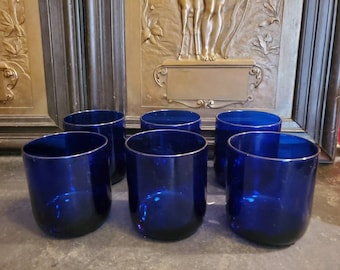 6 Vintage, Metropolitan Blue, By Libbey Glass, Flat Juice Glasses, OldFashioned, 10oz, 3 1/2" Tall, 3" Wide,