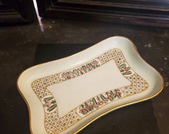 Antique, P.P. La Seynie, Limoges, Art Deco, Handpainted, Floral Enamel, Trinket Dish, Serpetine Shape,  5 1/2" Long, 3 1/2" Wide, 1/2" Tall