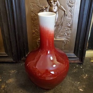 Antique, Chinese, Oxe Blood, Sang De Boeuf, Flambe, Porcelain Bottle Vase , 12&quot; Tall, 6 1/2&quot; X 3 1/2&quot;..