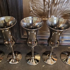 6 Vintage, Smoked Platinum, Glass, Champagne, Wine Flutes, 7 1/2&quot; Tall, 2 5/8&quot; Wide