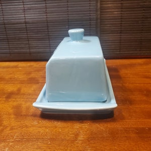 Vintage, Ceramic, Covered Butter, Dish, Aqua Glaze, 7 1/2 Long, 4 3/8 Wide, 4 Tall afbeelding 3