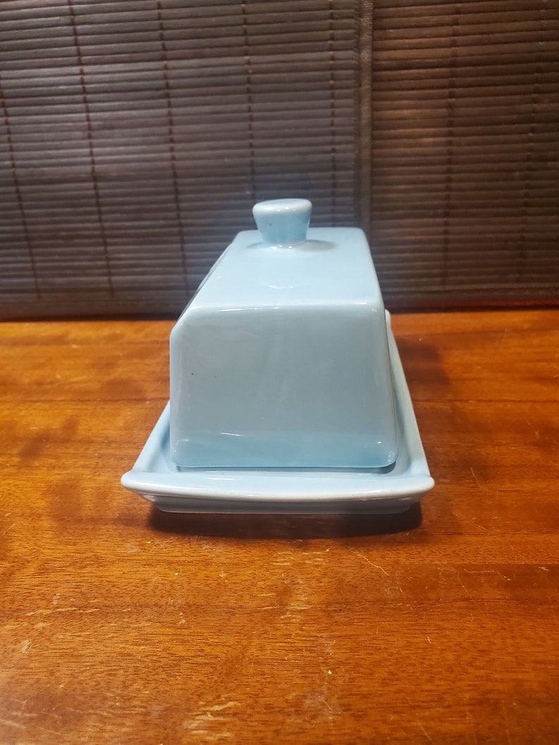 Vintage, Ceramic, Covered Butter, Dish, Aqua Glaze, 7 1/2 Long, 4 3/8 Wide, 4 Tall afbeelding 3