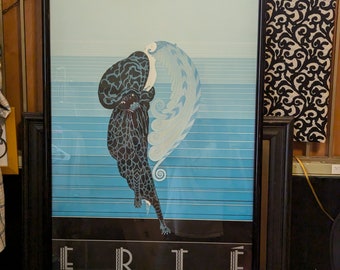 Vintage, Framed And Matted, Large, 38" x23", Art Deco Style Print, Erte Circle Gallery, 1990s, Beauty And The Beast,