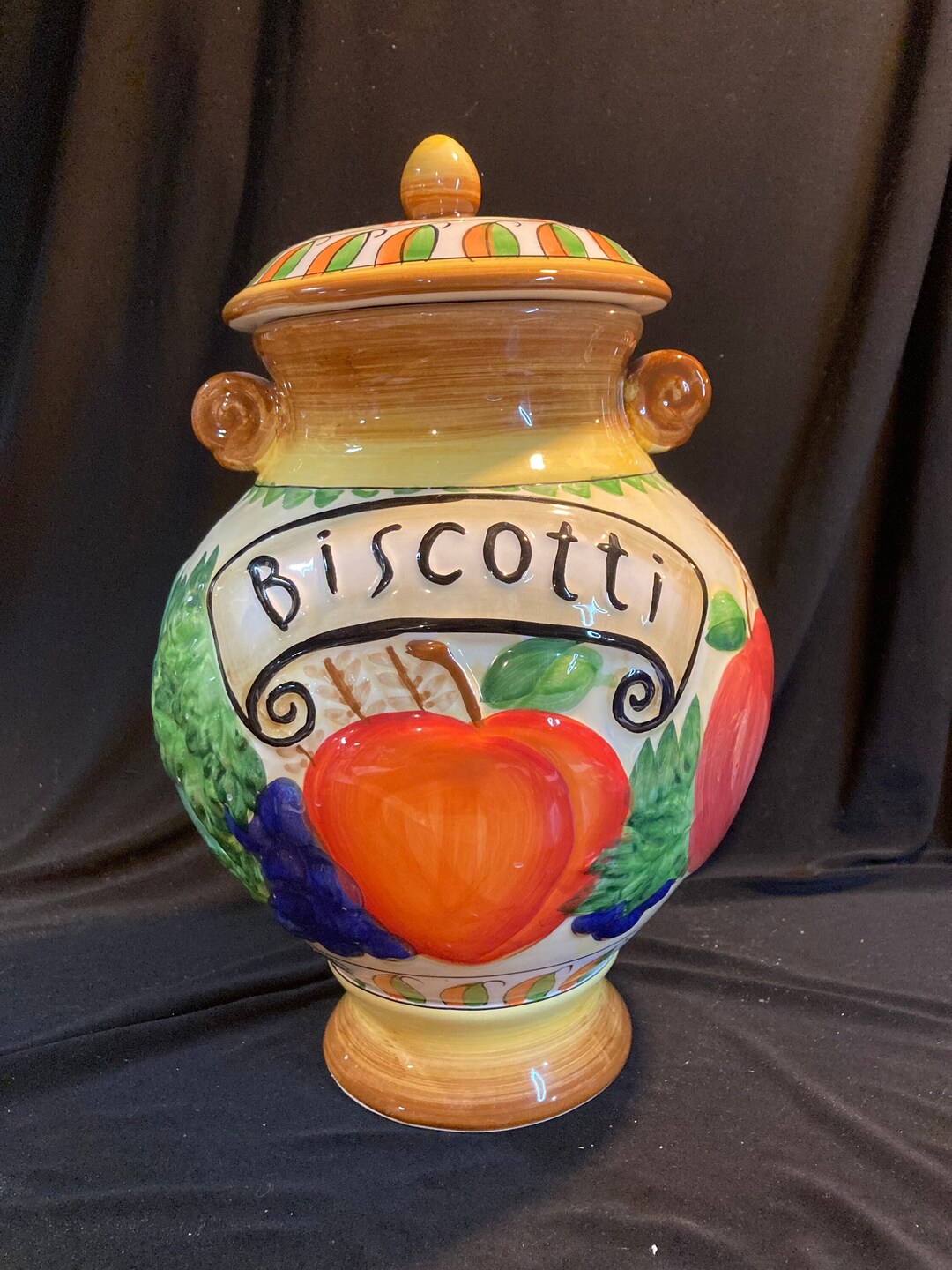 Handmade for Nonni's Biscuits Cookie Jar With Lid and Double Handles