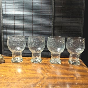 4 Vintage, Clear Glass, Bark Textured, Goblets, Tea Glasses, Approximately, 5&quot; Tall, 3&quot; Diameter Top, 2 1/4&quot; Diameter Base