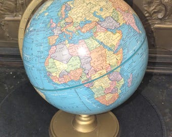 Vintage, MCM, Terrestrial World Globe, #C366, 1960s, USA, Terrestrial World Globe, 12 1/2" Tall, 9" Diameter, 6" Diameter Base